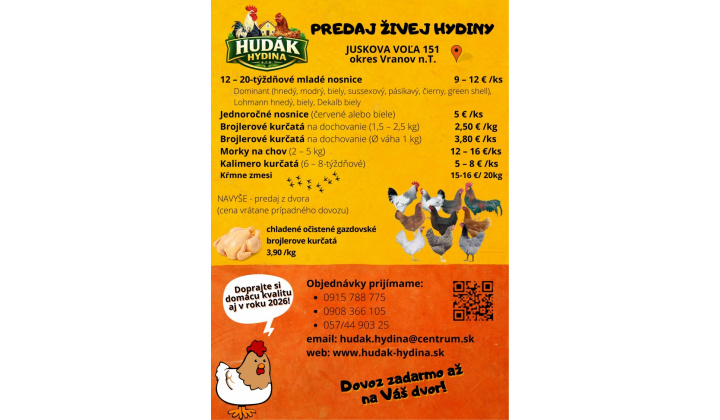 PREDAJ ŽIVEJ HYDINY - Juskova Voľa