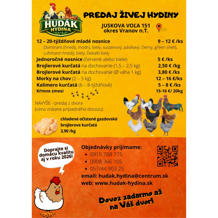 PREDAJ ŽIVEJ HYDINY - Juskova Voľa